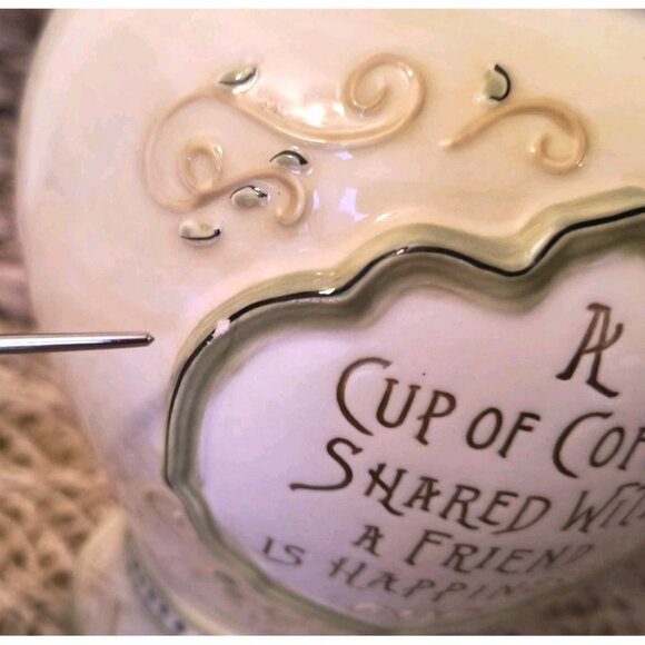 Amscan Coffee Cookie Jar "A Cup of Coffee Shared w/ a Friend is Happiness", EUC - Picture 10 of 10